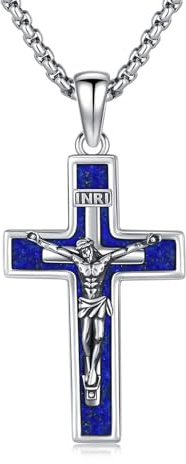 OHAYOO Kreuz Kette für Herren - 925 Silber Kruzifix Kreuzanhänger mit Abalone/Türkis/Malachit/Lapislazuli & Edelstahlkette - Christliche Silber Kette für Männer