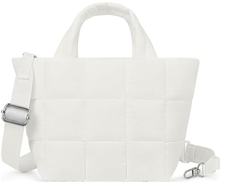 Kaempe Bolso de mano acolchado para mujer, mini bolso acolchado con cremallera, pequeño bolso cruzado de hombro hinchado, blanco crema, 18x19x14.5cm