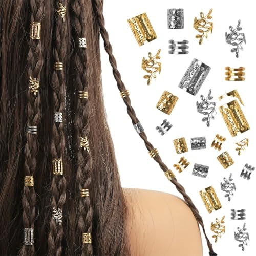 Cfcyhla 80 Stück Haarschmuck für Zöpfe,Dreadlocks Schmuck,Manschetten-Clips für Dreadlock-Zubehör,Metall Haarringe für Zöpfe,Loc Schmuck für Haar-Dreadlock,Haarspiralen Clips Haarschmuck