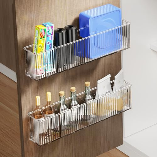 Mustorn 2 Stück Küchenschranktür-Aufbewahrungsbox，Selbstklebende Küchenschranktür Organizer Tupperdosen Organizer Wandmontierter Organisator Korb Küche Behälter Klein Ohne Bohren(Acryl)