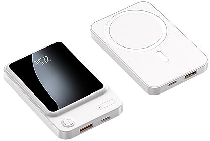 Batterie Externe sans Fil à Aspiration magnétique, 2 pièces, 15 W, Charge Rapide bidirectionnelle, PD20W, 10 000 mAh, Blanc