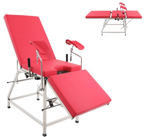 HINOPY Gynekologstol, justerbar gynstol med ryggstöd och benbräda, 102 × 77 × 31 cm U-formad modern medicinsk gynekologisk stol för sjukhus, BIS 200 kg (röd)