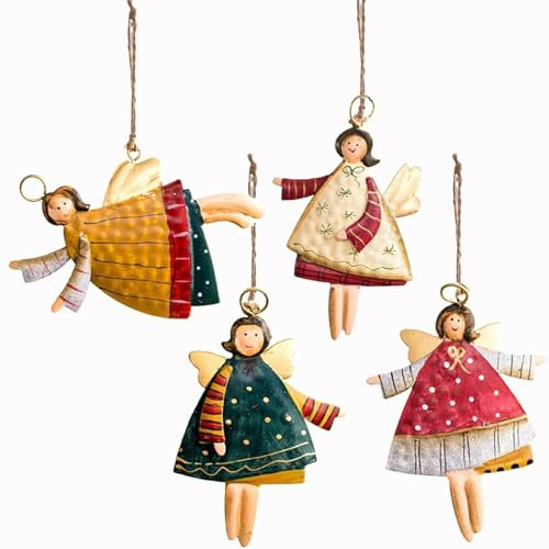 DAHI 4pcs Weihnachtsengel Metall Engel Anhänger Weihnachtsbaumanhänger - Weihnachtsdeko (bunt B)