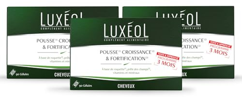 LUXÉOL - Pousse Croissance & Fortification - Complément Alimentaire - Roquette, Prêle Des Champs, Zinc, Cuivre, Sélénium, Vitamine B8 & B6 - Fabriqué En France - Programme 3 Mois - 90 Gélules
