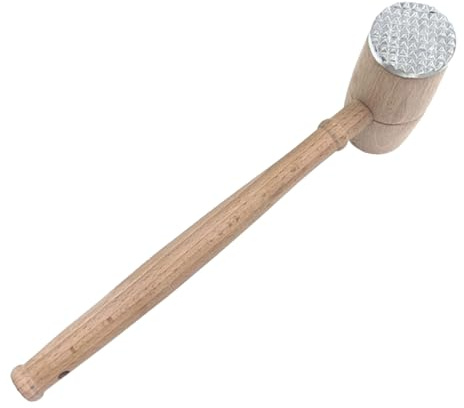 ABOOFAN Batticarne Doppia Faccia in Legno con Manico Martello per Ammorbidire Bistecche Pollo e Carne Utensile da Cucina per Schiacciare
