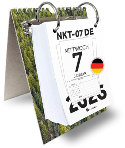 KALVOS Deutscher Kalender 2026, Tischkalender, Wandkalender, Abreisskalender, 365 tage, Tagesabreißkalender, Kalendarium, Minimalistisch Tageskalender mit großen Zahlen (Kalendermonat und Notizfeld)