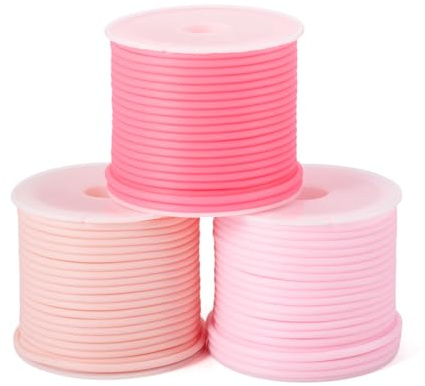 Craftora Cuerda de goma hueca de 15 m, 2 mm, color rosa, con agujero de 1 mm, para manualidades, soporte de punto de ganchillo, manualidades, joyería