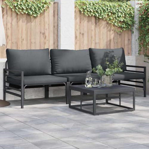 Teenpull Garten-Sofa-Set 4-teilig Anthrazit Stahl, wetterfest, für Terrasse Balkon, modernes Outdoor-Möbel Lounge-Set