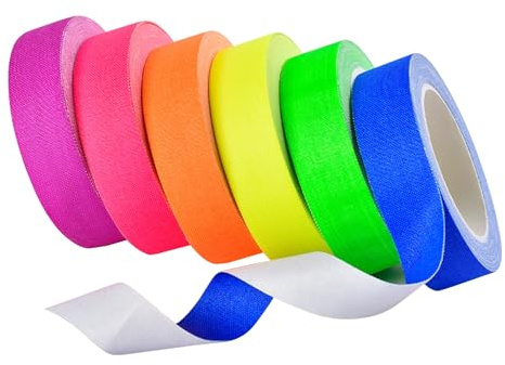 INNAL 6 Rollos Cinta Adhesiva Fluorescente 5mx15mm 6 Colores | Cinta de Tela Fluorescente UV-Activa Neon Tape para Decoración de Fiestas de Halloween Manualidades Fiesta de Luz Negra