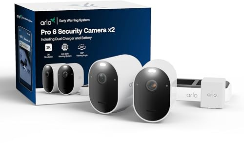 Arlo Pro 6, Caméra de Surveillance WiFi, Vidéo 2K HDR, 2 Caméras + Chargeur