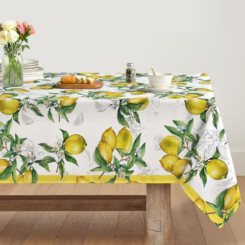 Artoid Mode Gelb Zitrone Floral Hintergrundmuster Sommer Tischdecke 140x110 cm, Saisonnal Fleckschutz Tischwäsche Küche Dekoration Party Dekor