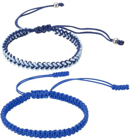 PATIKIL 2 st flätat armband, män kvinnor tibetansk snöre rep armband handgjort lyckobönskydd justerbar storlek för gåvor årsdag familj, dubbel blå och blå