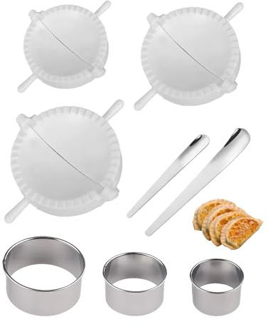 Rudfovn 8-Piece Dumpling Maker Set – 3 Ravioli Moulds, 3 Dough Presses & 2 Filling Spoons for Homemade Pies, Dumplings & Pasta