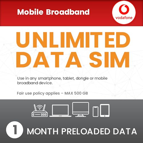 Vodafone Unlimited Data SIM Card UK – Preloaded Data SIM for Home Broadband Replacement, Routers & Mobile WiFi – No Contract, 1 Month plan