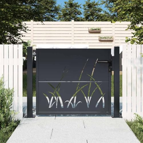 Refined Gartentor Gartentür mit Abschließbar Hoftor Eingangstor für Garten Terrasse Tor Zauntor Gartenpforte Anthrazit 105x105 cm Stahl Gras-Design