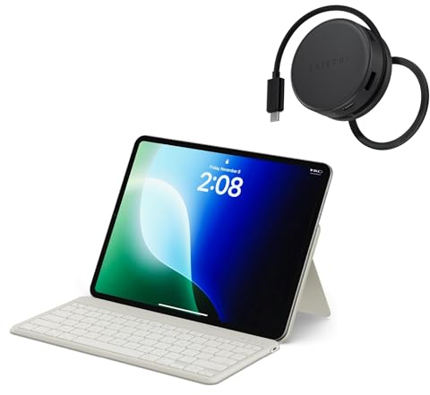 Satechi OntheGo™ Tastiera Bluetooth Compatta Sabbia con Supporto + Hub USB-C 7-in-1 Magnetico 100W PD HDMI 4K – Bundle