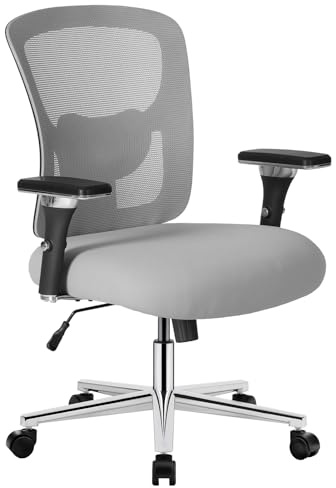 Sweetcrispy Big and Tall Office Desk Chair with Lumbar Support, 500lbs Heavy Duty Mesh Ergonomic Computer Chair with 4D Armrest and Wide Comfy Seat, Wheels for Adult, Grey