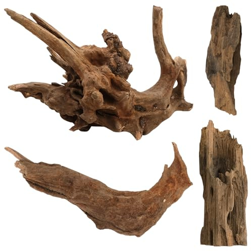 LTHERMELK Naturholz Aquarium Wurzel Treibholz Deko Echtholz 4er-Set | 8–15 cm Aquarienholz für Aquascaping | Natürliche Wurzel Aquarium Deko Holz für Süßwasser Aquarium, Reptilien & Terrarium