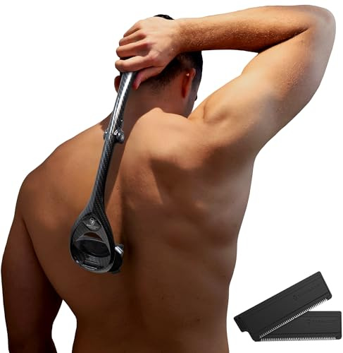 BakBlade 2.0 Carbon Fibre Effect – ryggrakapparat för män (gör-det-själv) rakapparat, ergonomiskt handtag, våt eller torr rakning (extra blad ingår)