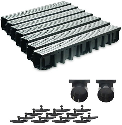 7m Entwässerungsrinne Terrassenrinne Stahlrost verzinkt komplett SET, System A15 148mm, inkl. Zubehör