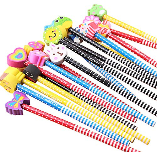 BUSHIBU Cute Pencils for Kids, Fun Pencil with Erasers Toppers, Woodcased #2 Pencils for School Classroom(12 Pack)