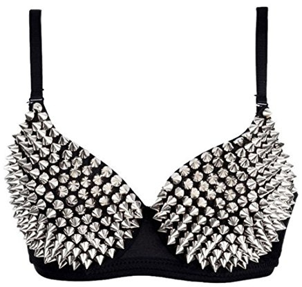 Aiuem Damen reizvolle Büstenhalter-Punk-Leistung Goldmetallische Nieten verzierte Strappy reizvolle BH
