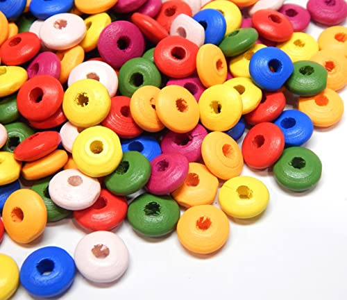 Perlin 300stk Holzperlen 10mm Rondell mit loch Bunte Ring Holz Perlen zum fädeln Perlenmischung für DIY Schmuck Herstellung Wood Beads