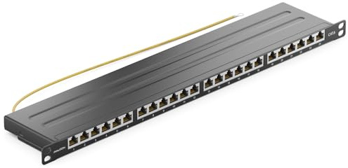 deleyCON CAT 6 0,5 HE Patchpanel Mini Verteilerfeld 24 Port - Desktop 19 Zoll Rackeinbau Servermontage RJ45 geschirmt TIA568A TIA568B RAL 9005 Schwarz