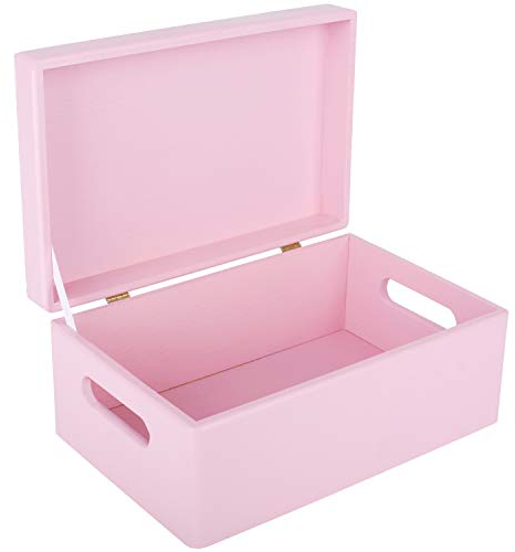 Creative Deco Large Pink Plain Wooden Storage Box | 30 x 20 x 14 cm (+/-1 cm) | Hinged Lid & Handles | Gift Box Kitchen Storage | UNSANDED Wood Keepsake Memory Craft Chest