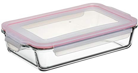 Tatay Tupper de Cristal Cook & Eat Microondas, Horno, Nevera y Congelador | Tupper Cristal | Capacidad 2,2 L | Medidas 19,4x31,9x7,4 cm | Tapa Hermética Clip | Vidrio Borosilicato | Sin BPA, Rojo