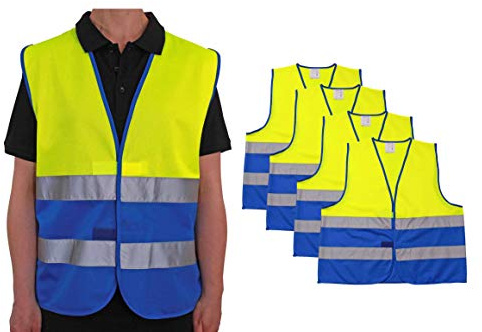 4business 4 x Warnweste gelb blau EN ISO 20471 für Erwachsene S/M | Polyester, waschbar, Sicherheitsweste, Signalweste