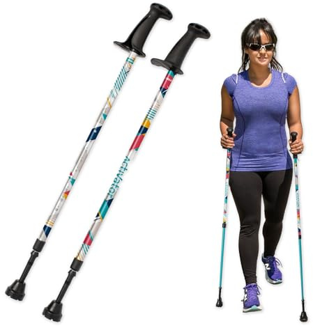 Urban Poling ACTIVATOR® MODA with Snow & Trekking Baskets, Silver with Blue, Green, & Yellow, 1 Pair – For Users 4'2–6' – Lightweight, Aluminum Nordic Walking Sticks – Collapsible & Adjustable Hiking