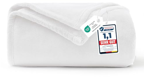WAVVE Kuscheldecke Weiß Decke – Weiss Flauschige Fleecedecke 150x200 cm, Warme Sofadecke & Wohndecke, Weicher Sofaüberwurf XL für Couch & Bett