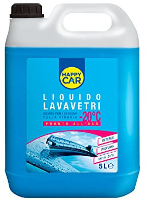 Happy Car - Liquido Lavavetri Invernale -20°C, Detergente per Cristalli Auto, Azione Sgrassante, Rimuove Sporco e Traffic Film, Pronto all’Uso, Profumato, 5L