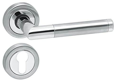Aperit 49.340.01 Savona Paire de poignées de porte en acier inoxydable 304 poli/mat brossé sur rosace 52 mm avec rosaces PZ