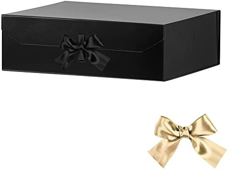 GoooodGift Extra große schwarze Geschenkbox, 48,3 x 40,6 x 15,2 cm, riesige Geschenkbox mit Banddeckel, Magnetverschluss, Trauzeugen-Antragsbox, Geschenkboxen für Hochzeitskleid (glänzendes Schwarz)