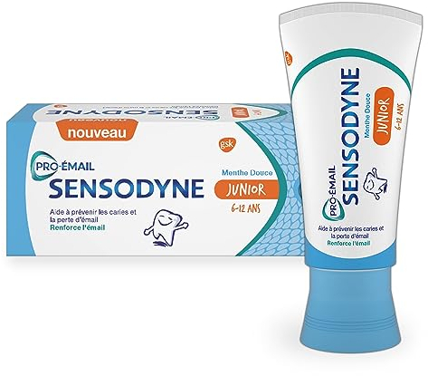 Sensodyne Pro-smalto Junior, dentifricio per bambini dai 6 ai 12 anni, aiuta a prevenire la carie e rafforza lo smalto, denti sensibili, menta dolce, 50 ml