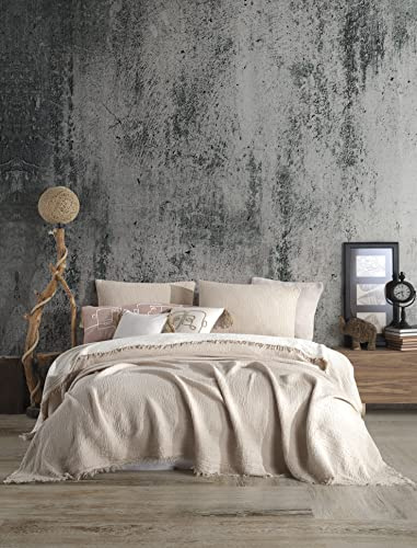 Soft Pure Cotton 4-Layer Gauze Oversize Bedspread – Soft, Lightweight & Breathable Cover for All Seasons, Mink Color, (95x125 Inches)