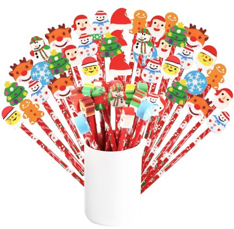 Annhao Weihnachten HB Bleistift Set, 40 Stück Weihnachten Kinder Bleistift mit Radiergummi von Lebkuchenmann, Weihnachtsmann, Schneemann etc, Geburtstag Mitgebsel Kinder Party Gastgeschenk 18.5 cm