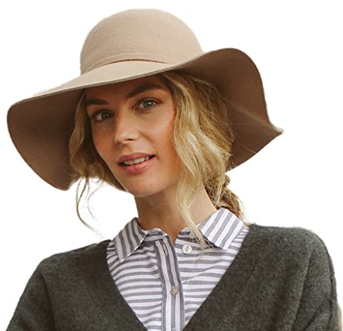 House of Ord Cape Town Zoe Capeline Filzhut mit Breiter Krempe Damen Wollfilzhut Herbst Winterhut UV Schutz - in Größen M/57cm & L/59cm - Größe: M/L: 57 cm Farbe: Naturel