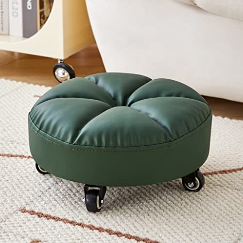 WAEYZ Kleiner Rollhocker, mit Universal-Lenkrollen, Rollhocker für Zuhause, Mobiler Rollsitz, Runder Garagen-Drehsitz (Color : Green, Size : 33 * 33 * 15cm)