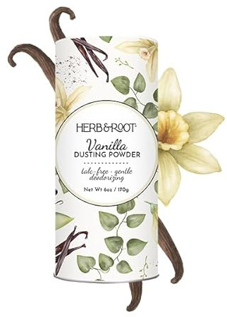 Herb & Root Talc Free Body Dusting Powders. Rose, Vanila, Sandalwood, Lavender, Jasmine, and Gift Sets (Full Size, Vanilla)