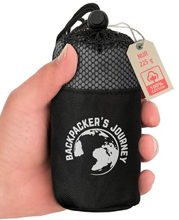 Backpacker's Journey Saco de Dormir Ultraligero (Solo 225 g) 70 cm de 100% algodón, Saco de Dormir higiénico sin Cremallera (sin Salida de Calor) - Gris