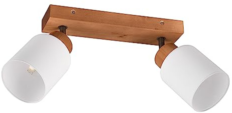 Reality Leuchten Strahler Assam R81112030, Holz naturbelassen, Glas weiß, exkl. 2x E14