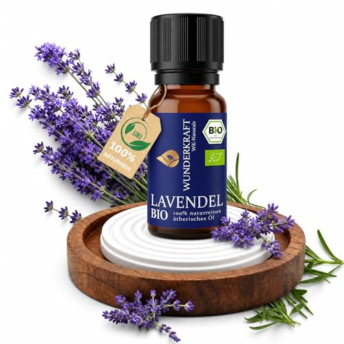 Lavendelöl bio im Set mit riesen Duftstein für ätherische Öle und einem Holztellerchen, ideal fürs Nachtkästchen zum einschlafen oder als guter Duft in Schränken - 100% naturrein & Echt