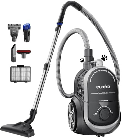 Eureka Bagless Canister Vacuum Cleaner, Lightweight Vac for Carpets and Hard Floors, Silver with Black, NEN180