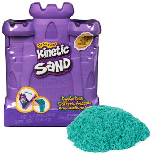 Kinetic Sand, Castle Case with 453g Teal Play Sand, Multi-purpose Play Space and Storage Container, Sensory Toys for Kids Aged 3 and up