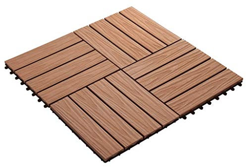 Homgoday Terrassenfliese aus WPC, 11 Stück, 30 x 30 cm, 1 sqm, hellbraun, für den Garten, Terrasse