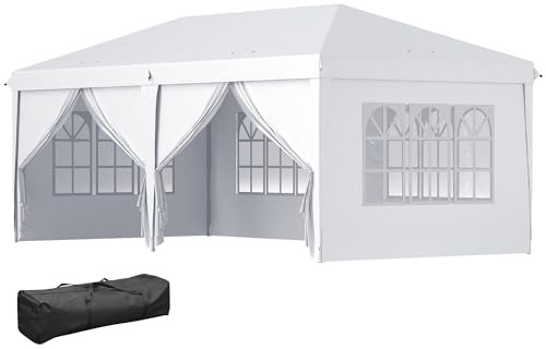 Outsunny Tonnelle de Jardin 3x6m Barnum Pliant avec Côtés Amovibles - Tente de Réception Structure en Acier Renforcée - Abri de Jardin Pop-up pour Mariage, Fête et Marché, Sac de Transport, Blanc
