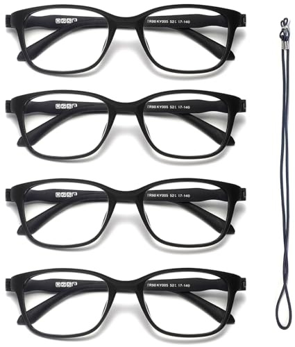 Hubeye 4 Paia Occhiali da Lettura Rotonda Montatura Nera Materiale TR90 Ultraleggero Moderni Occhiali Anti Luce Blu per Uomo e Donna 3.00